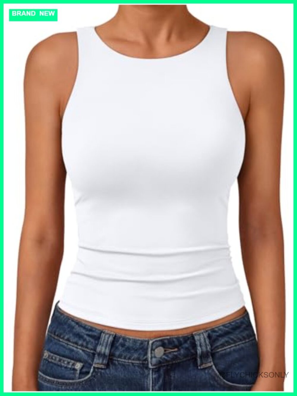 Double Lined Tank Top Slim Fit Sleeveless Crew Neck Womens